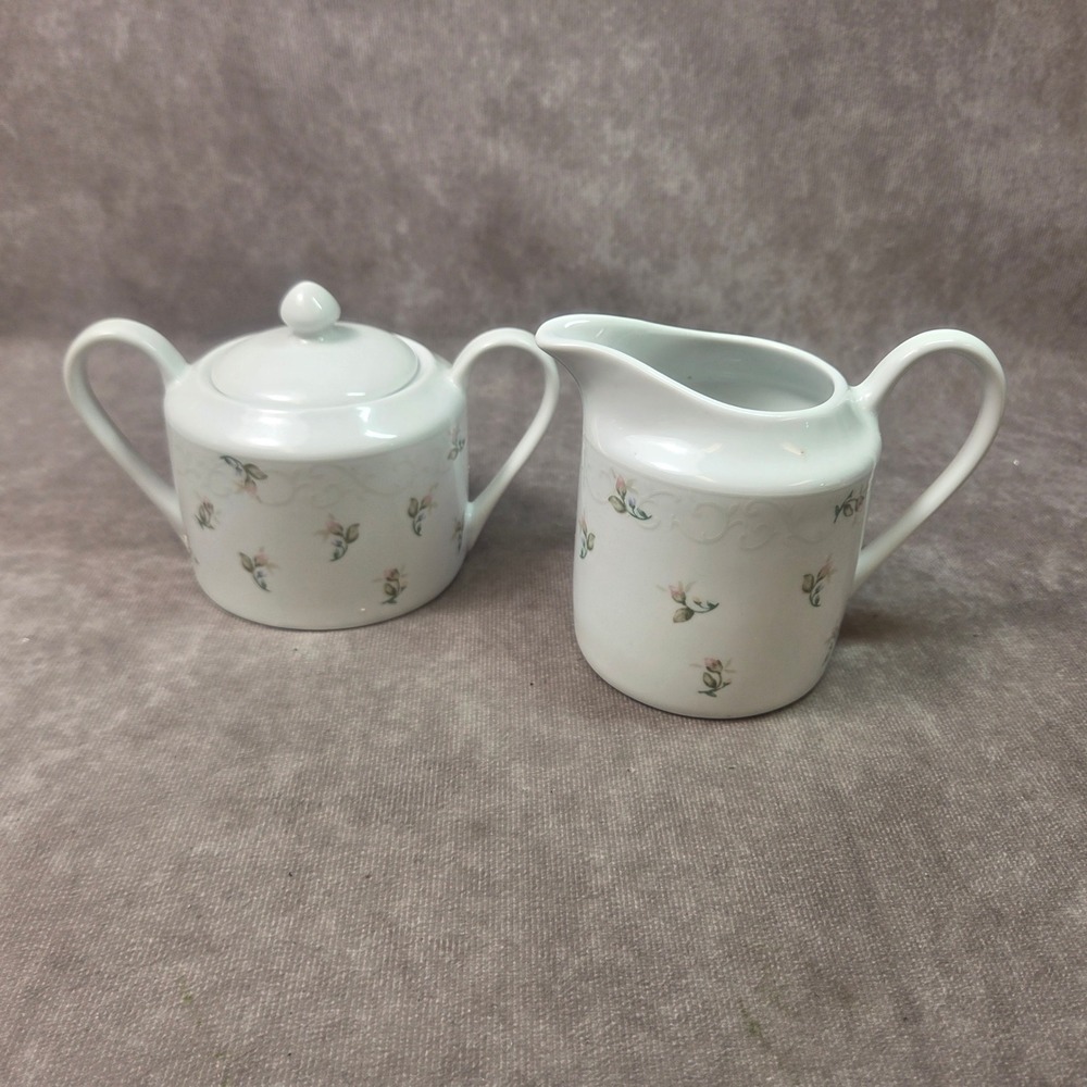 Gorham Lady Anne Sugar Bowl and Creamer Set Pnk Floral Porcelain Dishwasher Safe